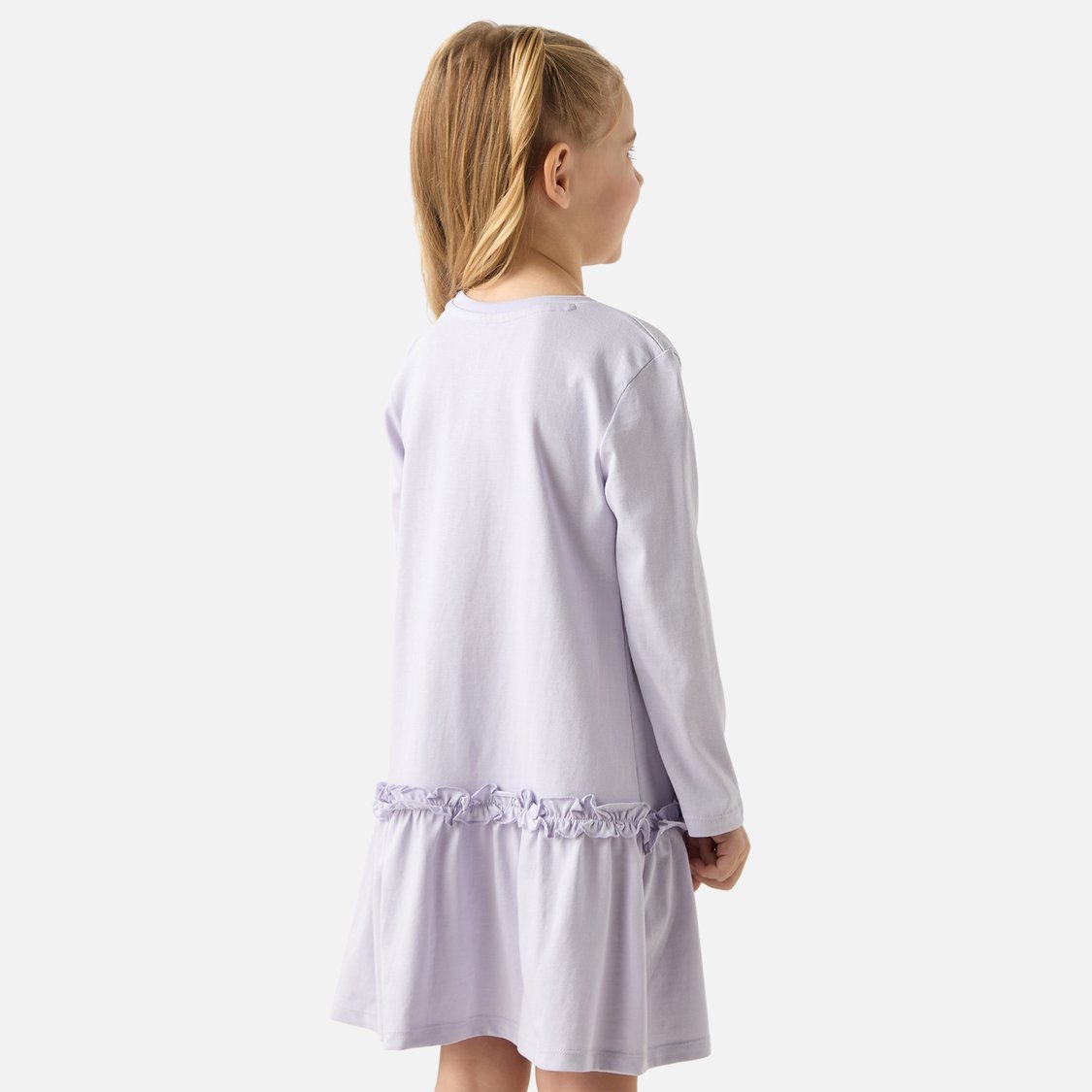 Juniors Bow Print Drop Waist A-line Dress with Long Sleeves
