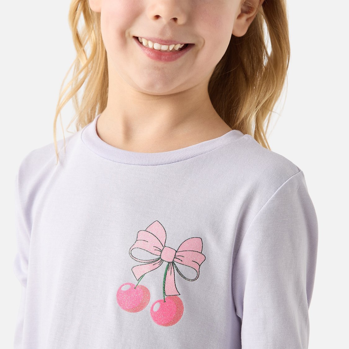 Juniors Bow Print Drop Waist A-line Dress with Long Sleeves
