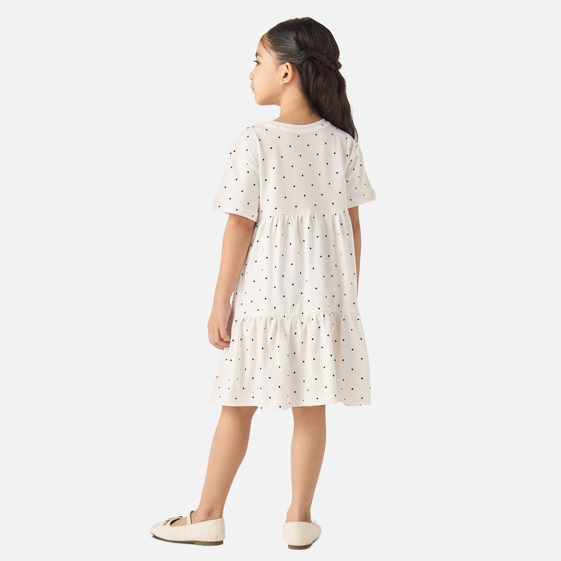 Juniors All-Over Polka Dot Print A-line Dress with Short Sleeves