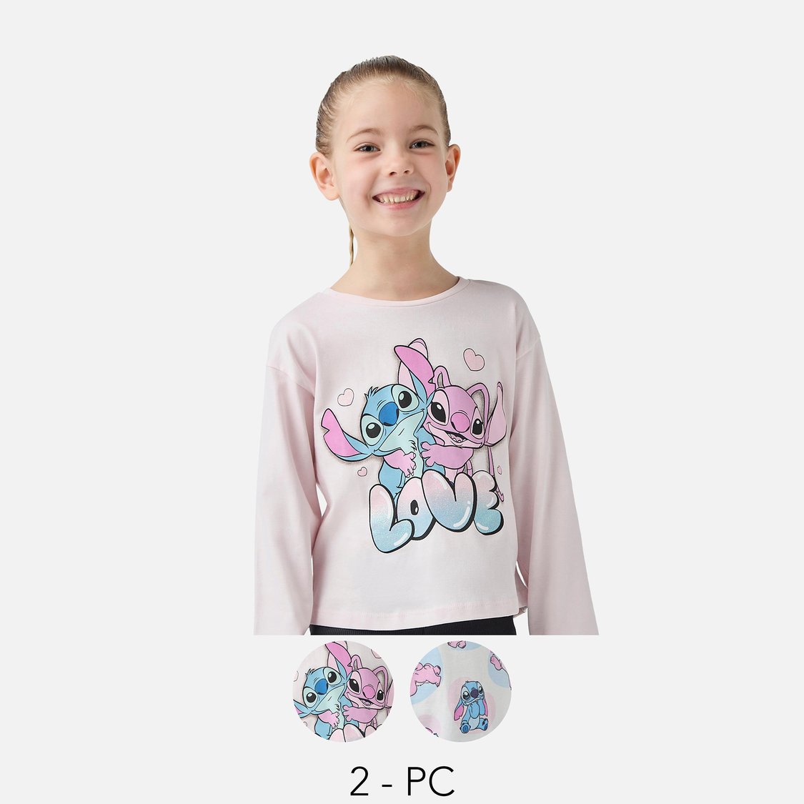 Lilo and Stitch Print T-shirt with Long Sleeves - Set of 2
