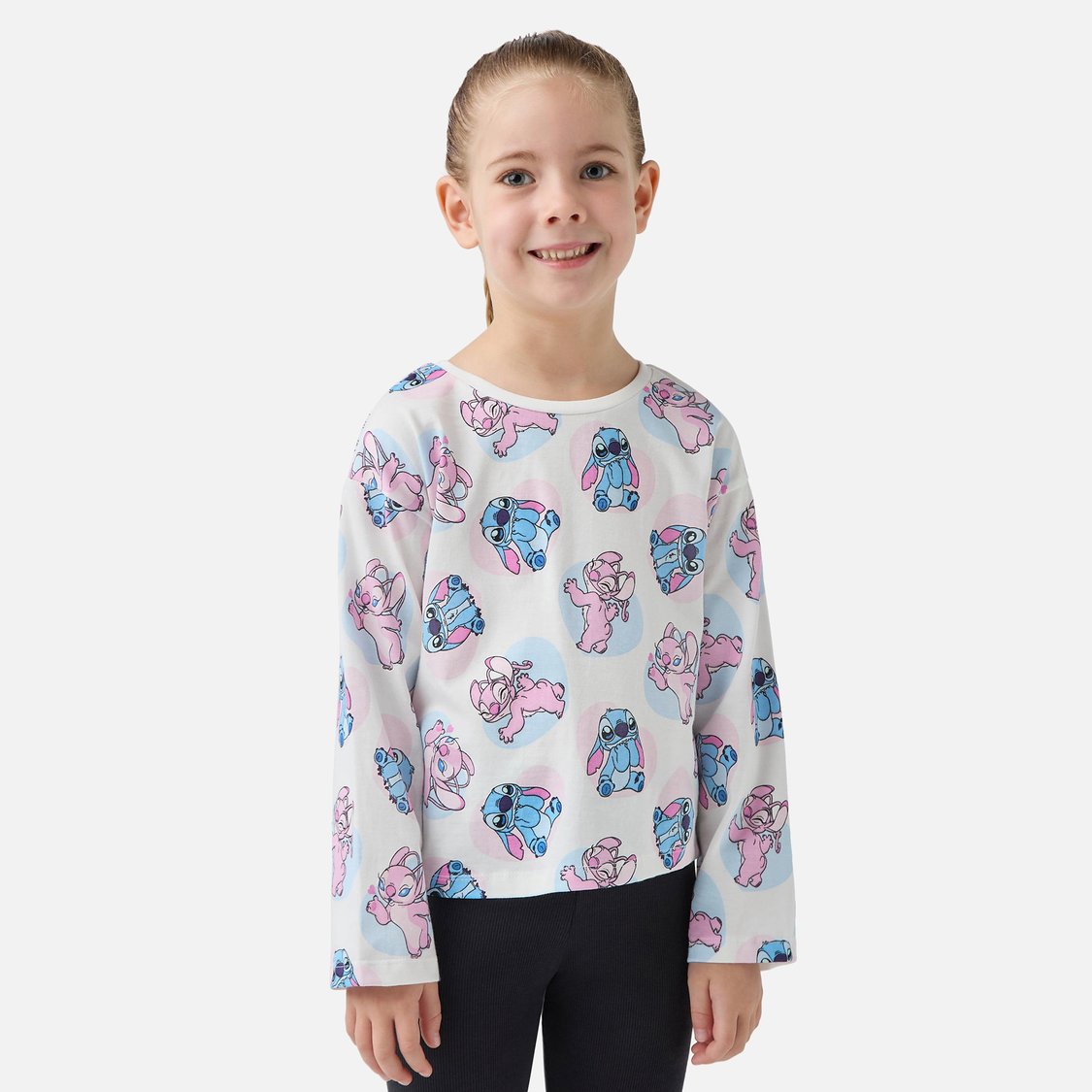 Lilo and Stitch Print T-shirt with Long Sleeves - Set of 2