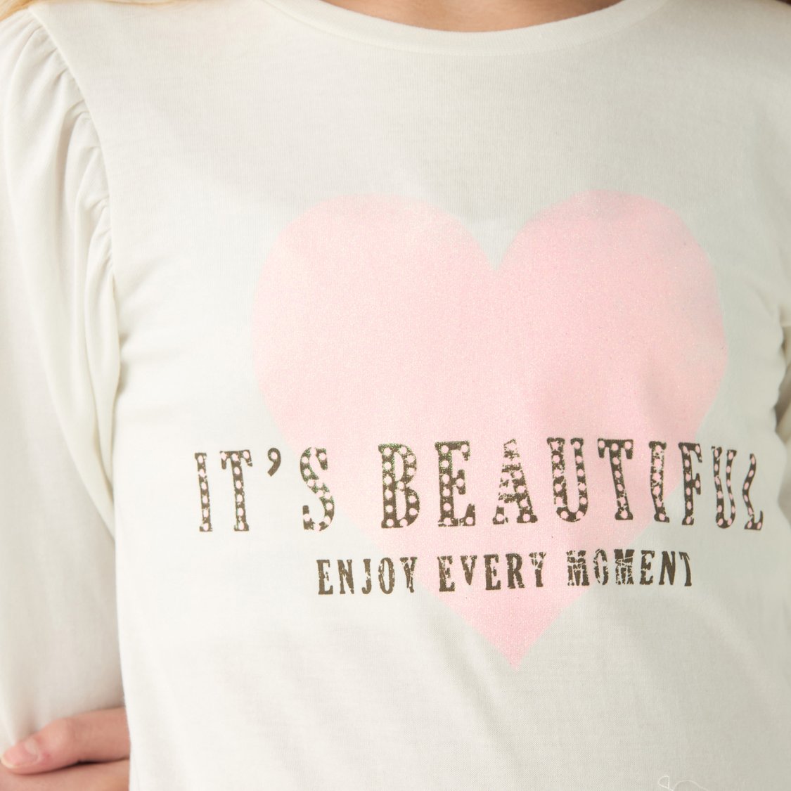 Juniors Slogan Print Drop Waist Dress with Long Sleeves