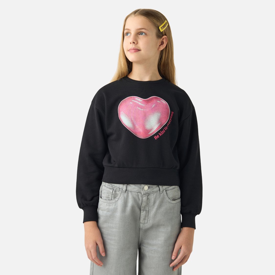 Juniors Graphic Print Sweatshirt with Long Sleeves