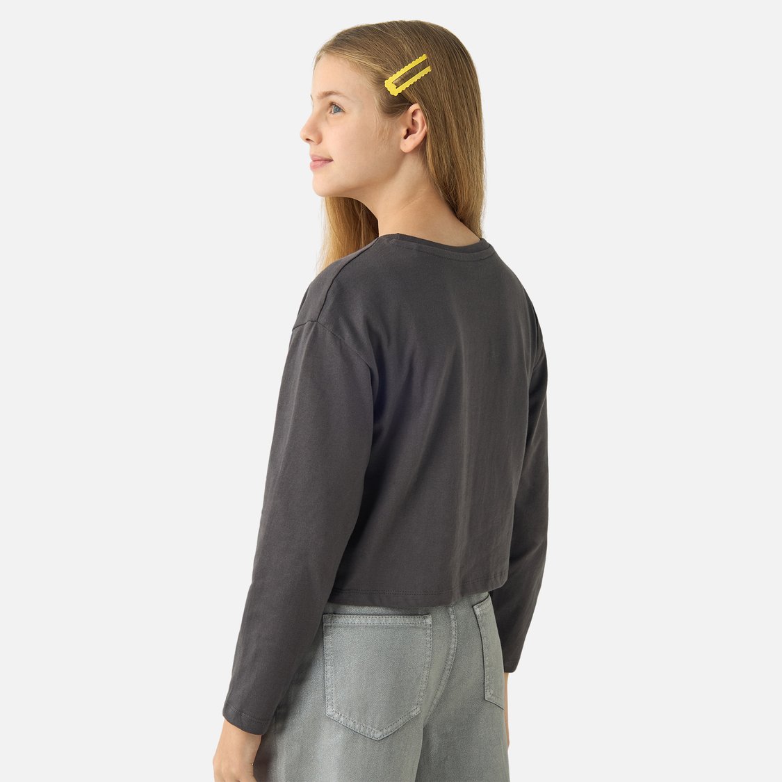 Juniors Embellished Round Neck T-shirt with Long Sleeves