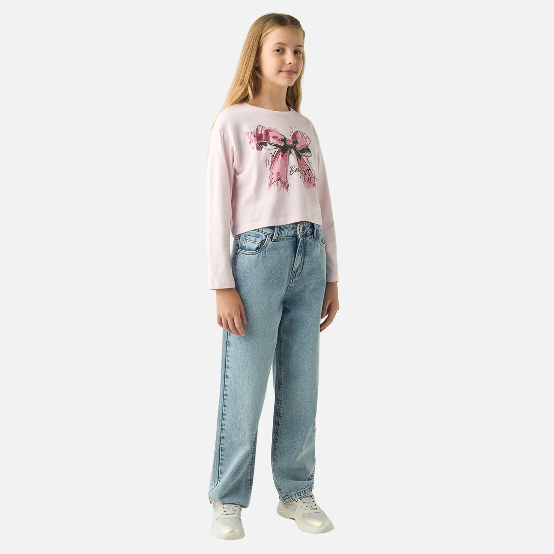 Juniors Sequinned Round Neck T-shirt with Long Sleeves