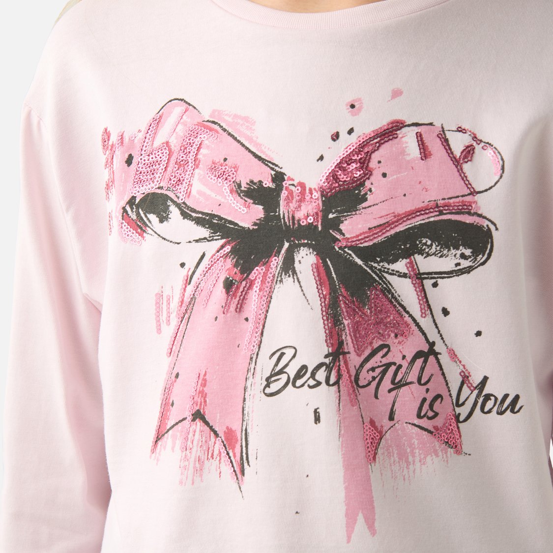 Juniors Sequinned Round Neck T-shirt with Long Sleeves