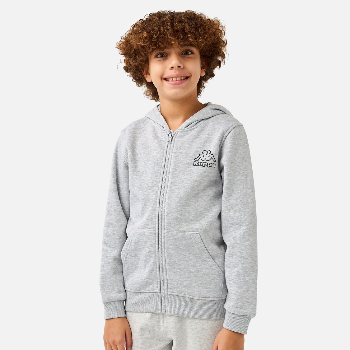 Kappa Logo Print Zip Through Hoodie with Long Sleeves