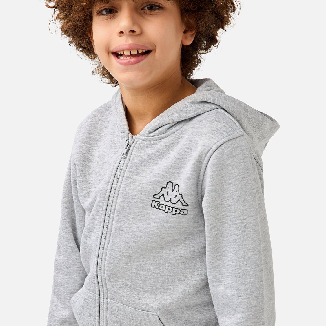 Kappa Logo Print Zip Through Hoodie with Long Sleeves