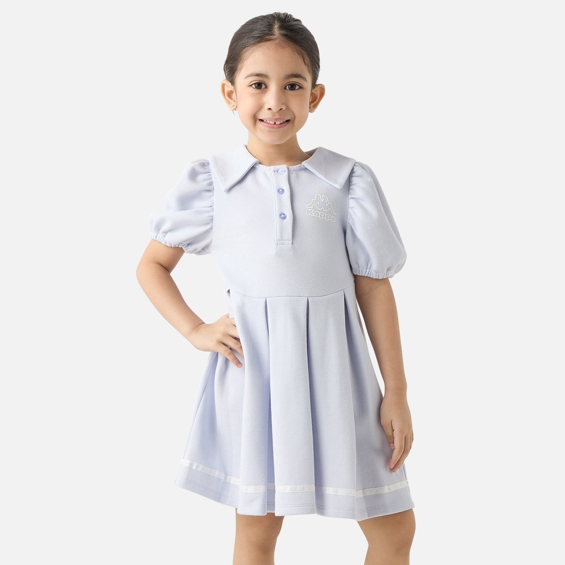 Kappa Pleated Tennis Dress with Puff Sleeves