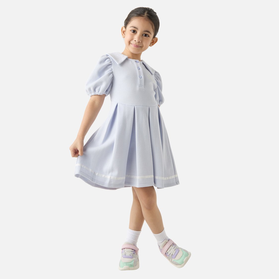 Kappa Pleated Tennis Dress with Puff Sleeves