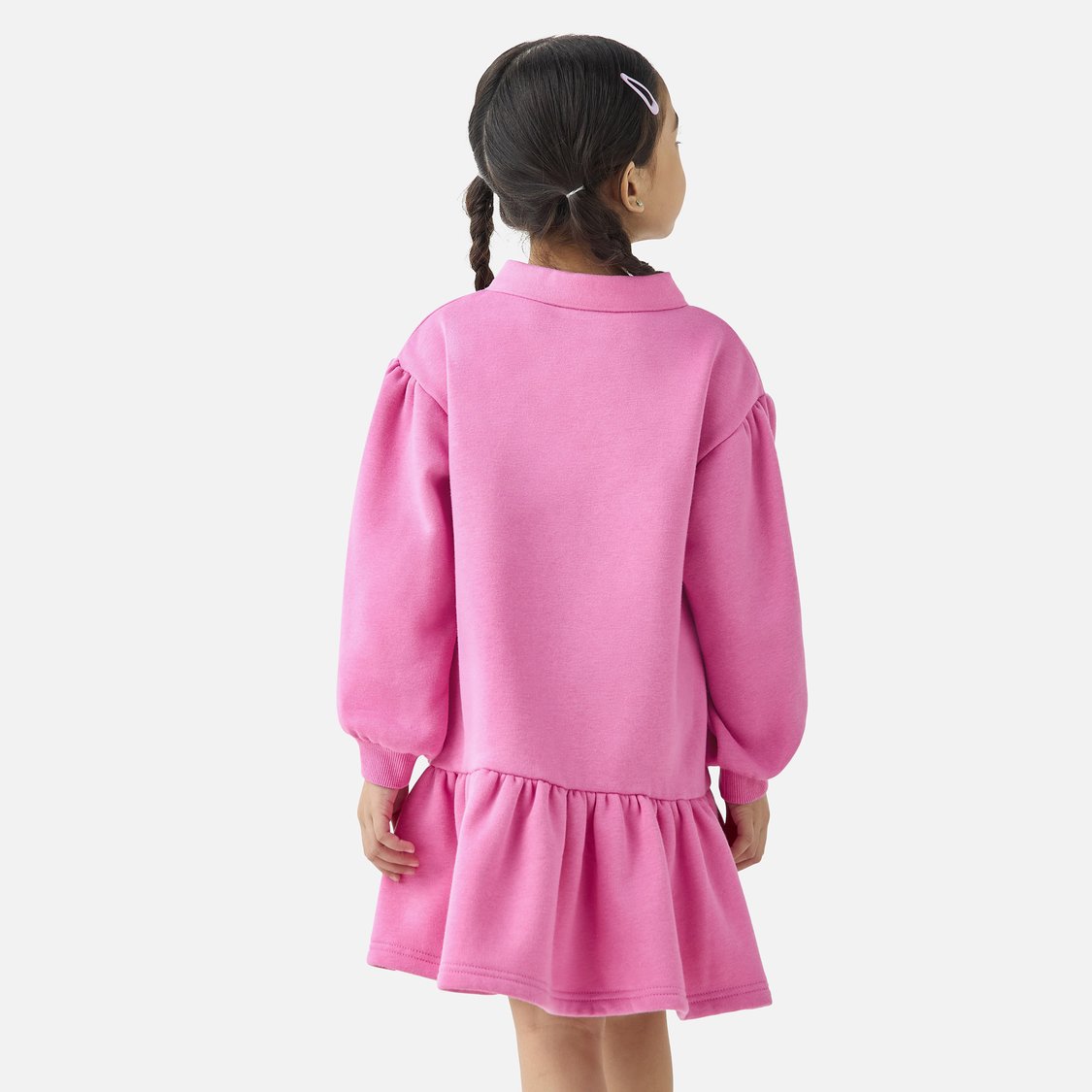Kappa Logo Detail Polo Dress with Long Sleeves and Flounce Hem