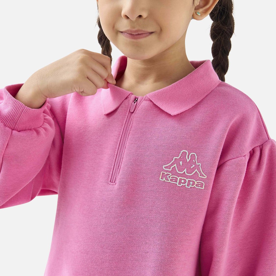 Kappa Logo Detail Polo Dress with Long Sleeves and Flounce Hem