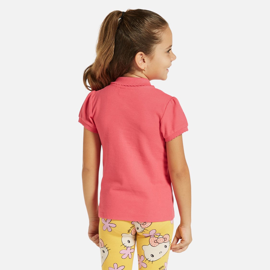 Juniors Solid Polo T-shirt with Short Sleeves and Button Closure