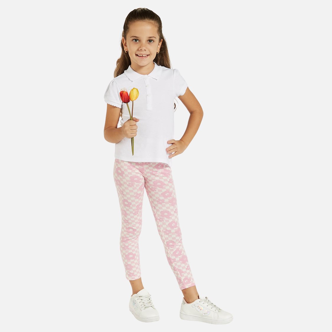 Juniors Solid Polo T-shirt with Short Sleeves and Button Closure