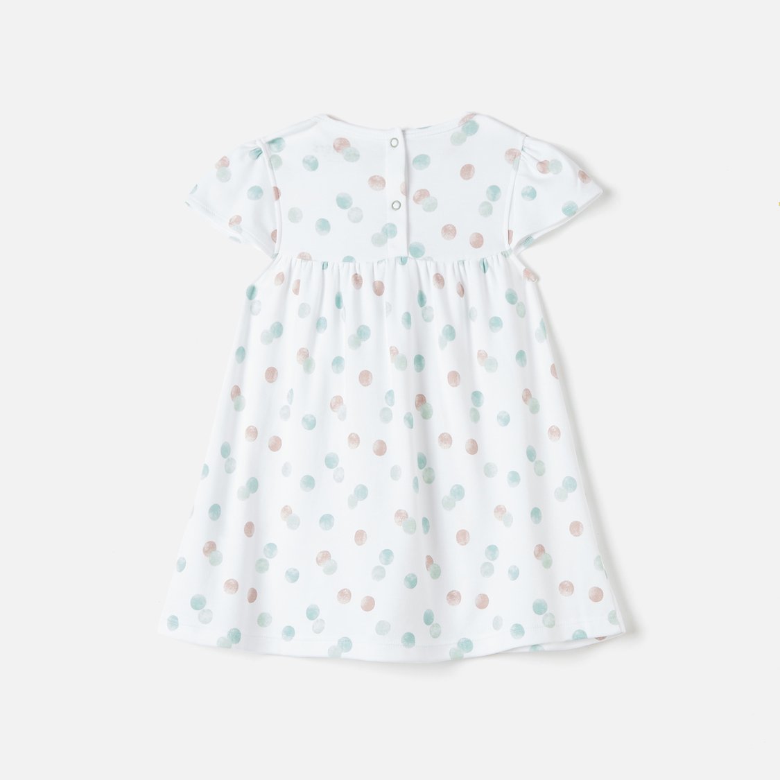 Juniors Printed A-line Dress with Short Sleeves and Bow Detail