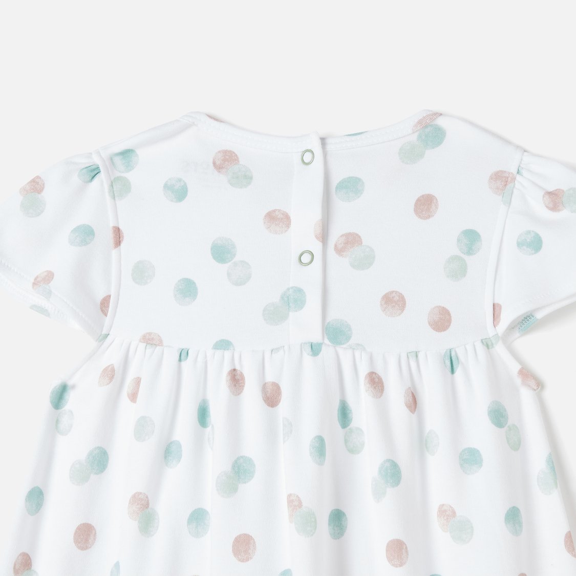 Juniors Printed A-line Dress with Short Sleeves and Bow Detail