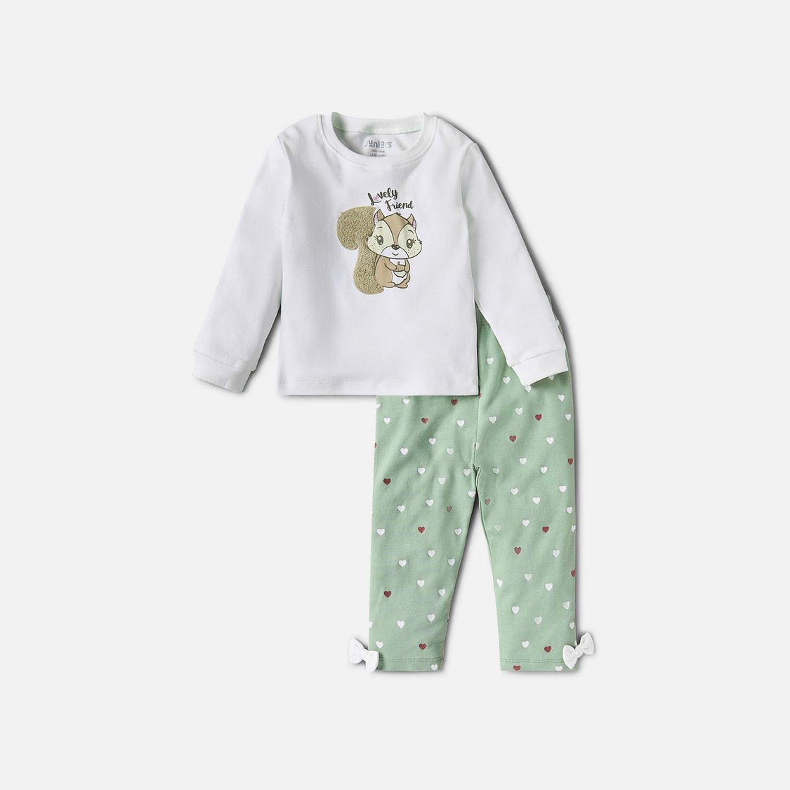Juniors Squirrel Applique Long Sleeves T-shirt and Pyjama Set