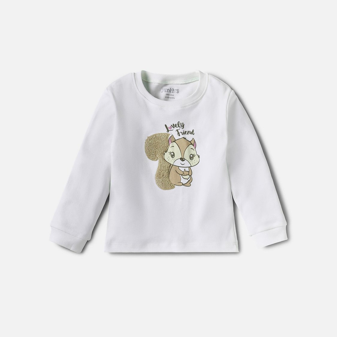 Juniors Squirrel Applique Long Sleeves T-shirt and Pyjama Set