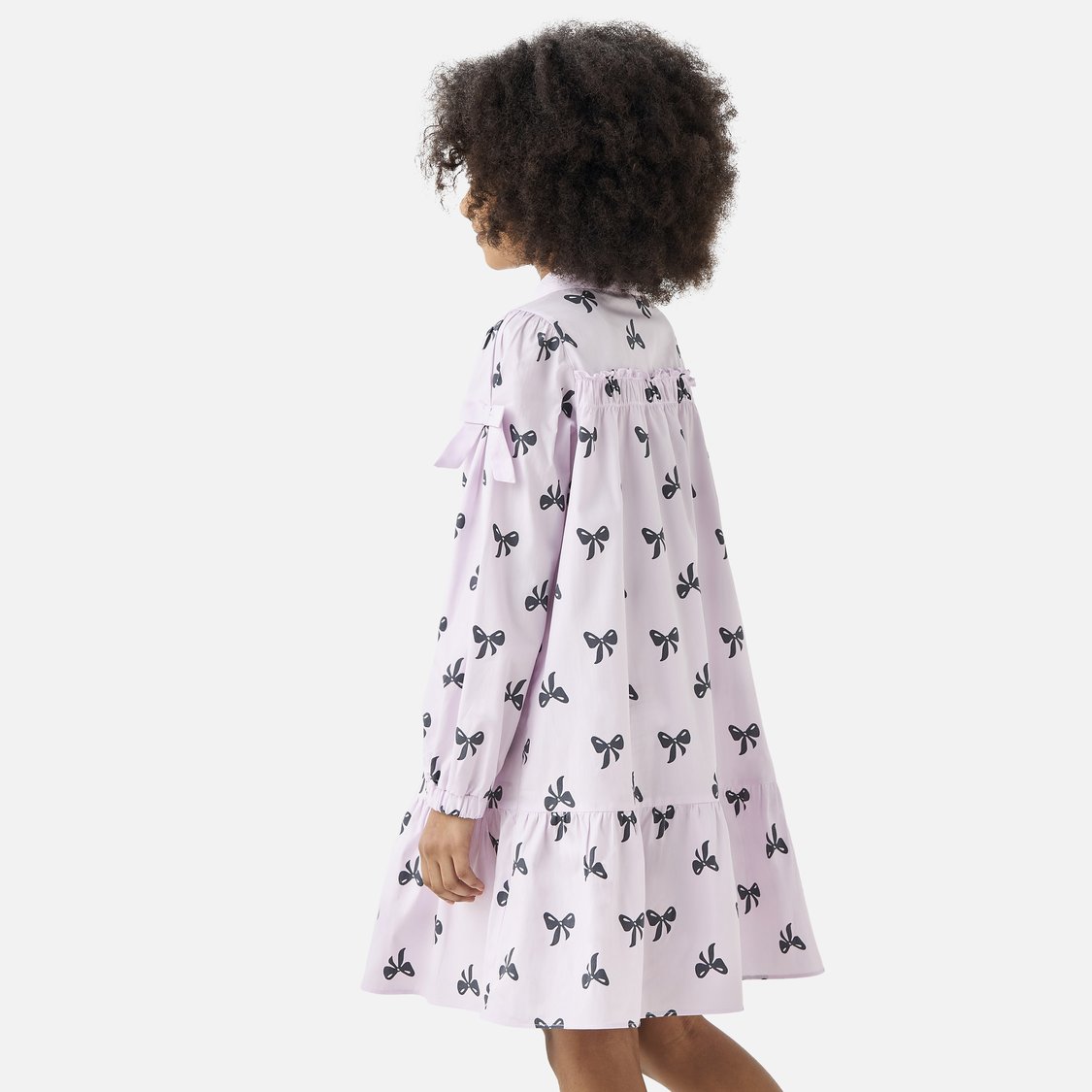 Juniors Bow Detail Tiered Dress with Button Closure and Bow Detail