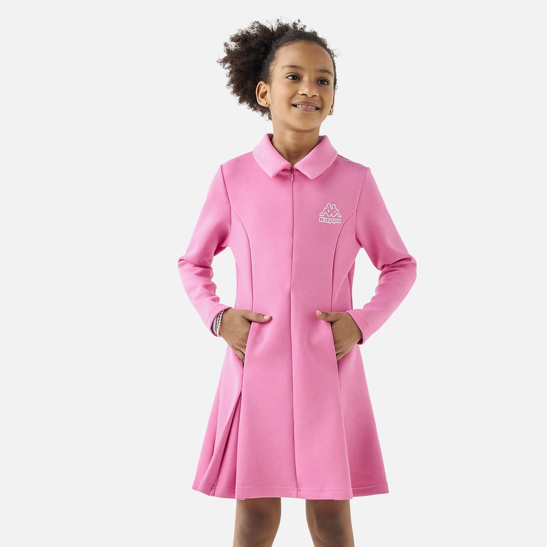 Kappa Panelled A-Line Collared Dress with Long Sleeves and Pockets