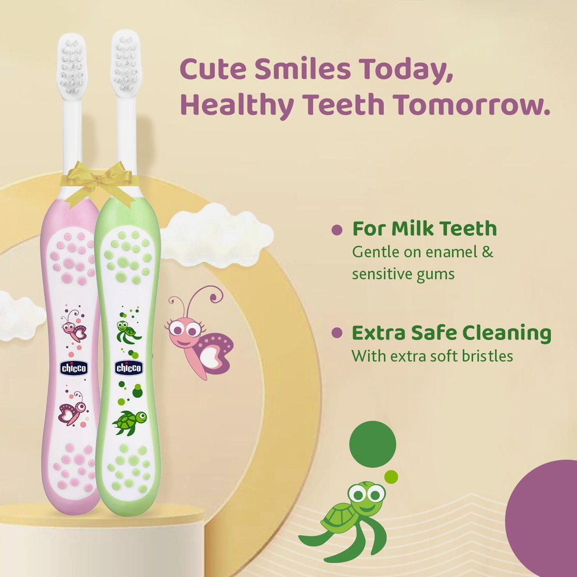 Chicco Printed Baby Toothbrush - Set of 2