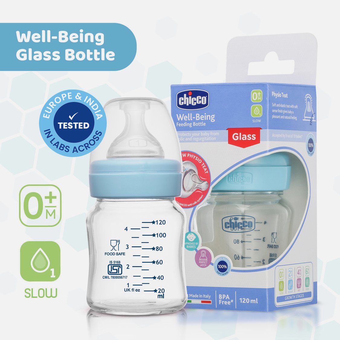 Chicco Well-Being Glass Bottle - 120 ml