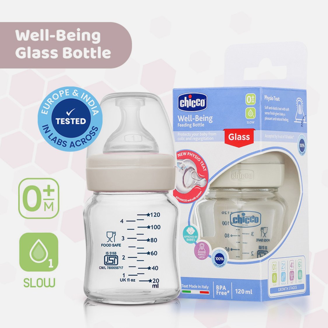 Chicco Well-Being Glass Bottle - 120 ml