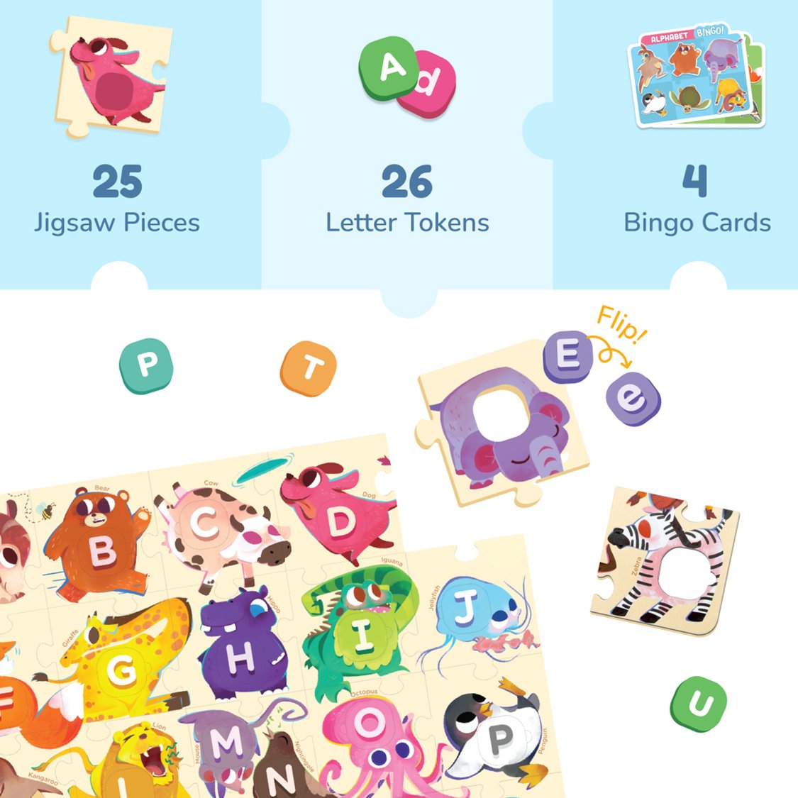 Bloomingo ABC with Animals Puzzle and Bingo Game