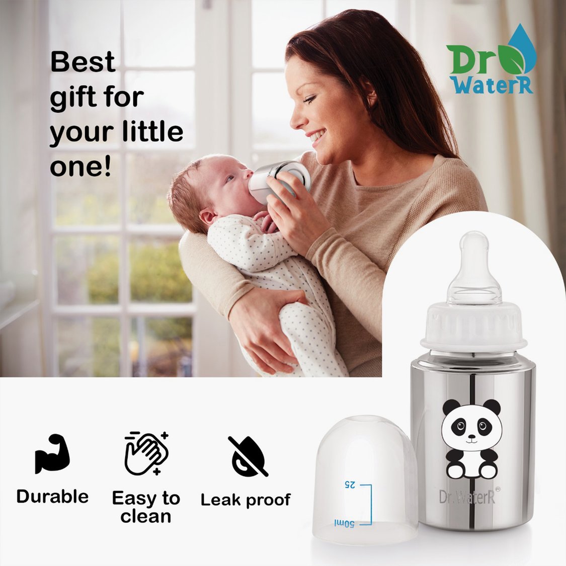 Dr.WaterR Stainless Steel Baby Feeding Bottle - 150 ml
