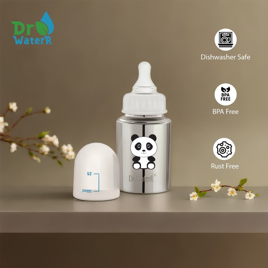Dr.WaterR Stainless Steel Baby Feeding Bottle - 150 ml