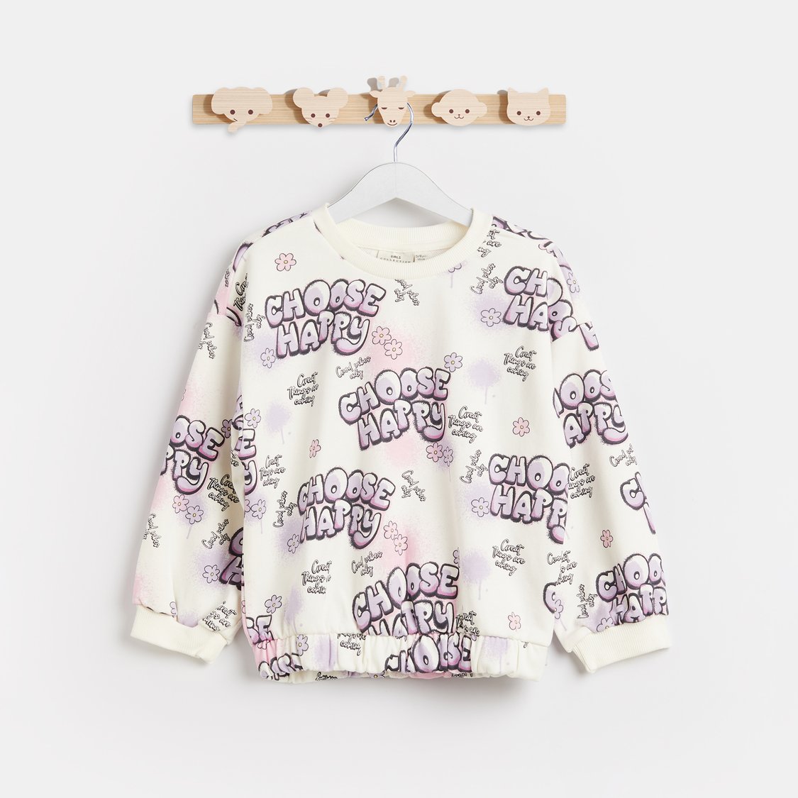 Juniors All-Over Typographic Print Sweatshirt with Long Sleeves