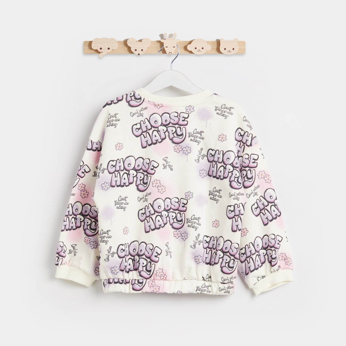Juniors All-Over Typographic Print Sweatshirt with Long Sleeves