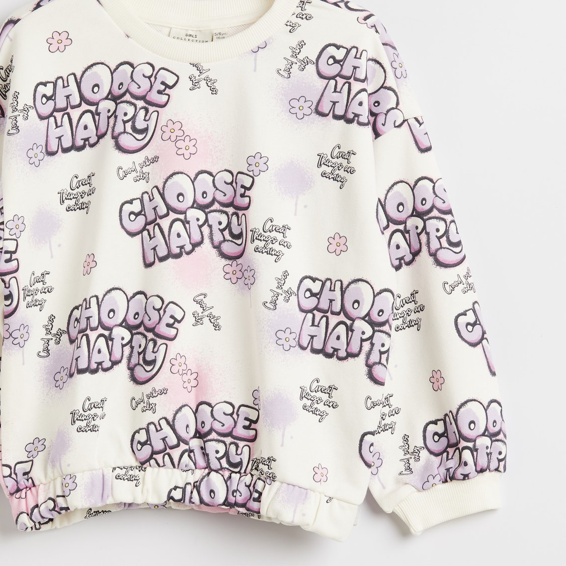Juniors All-Over Typographic Print Sweatshirt with Long Sleeves