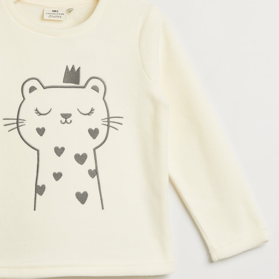 Juniors Cat Embroidered T-shirt and Pyjama Set