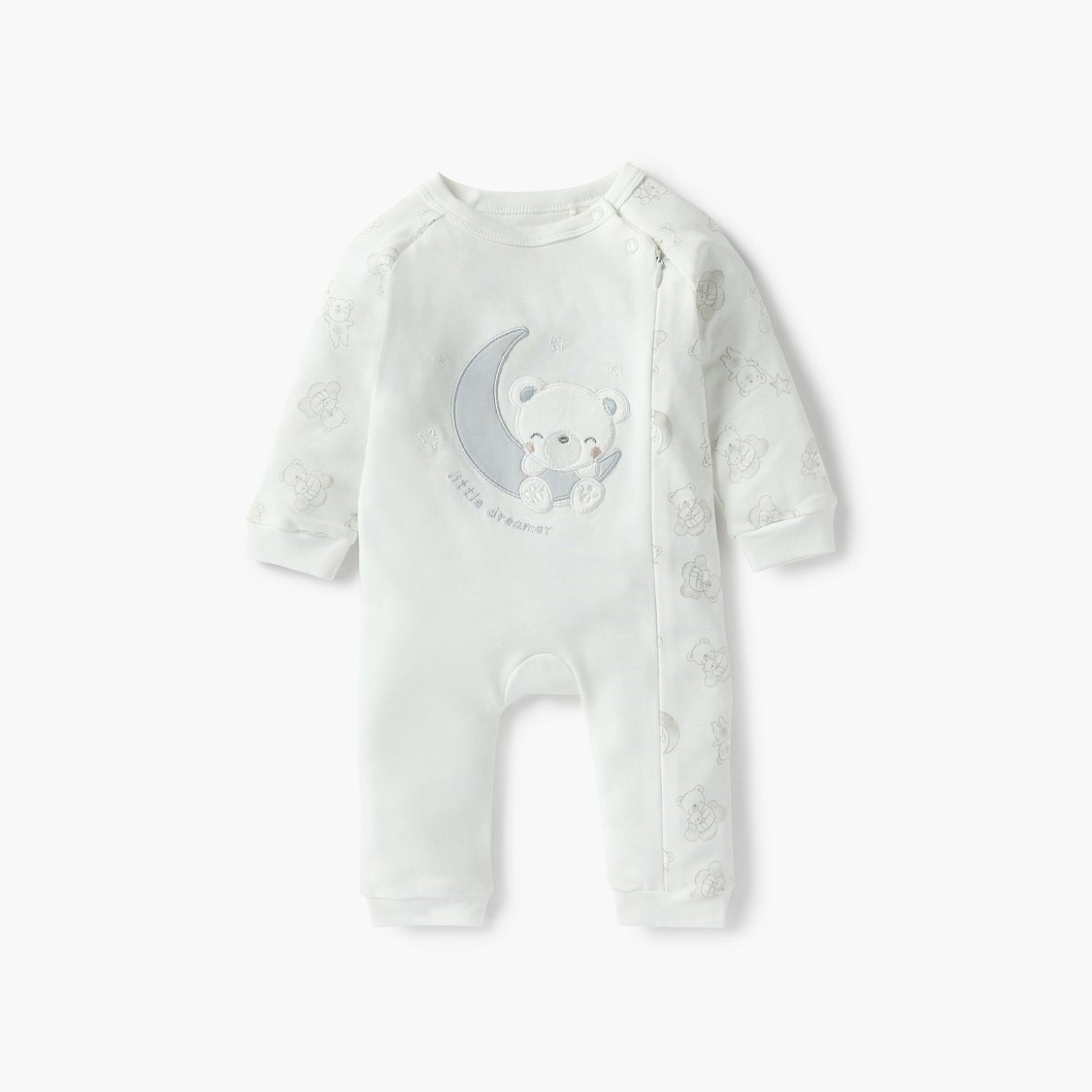 Giggles Bear Applique Sleepsuit with Long Sleeves
