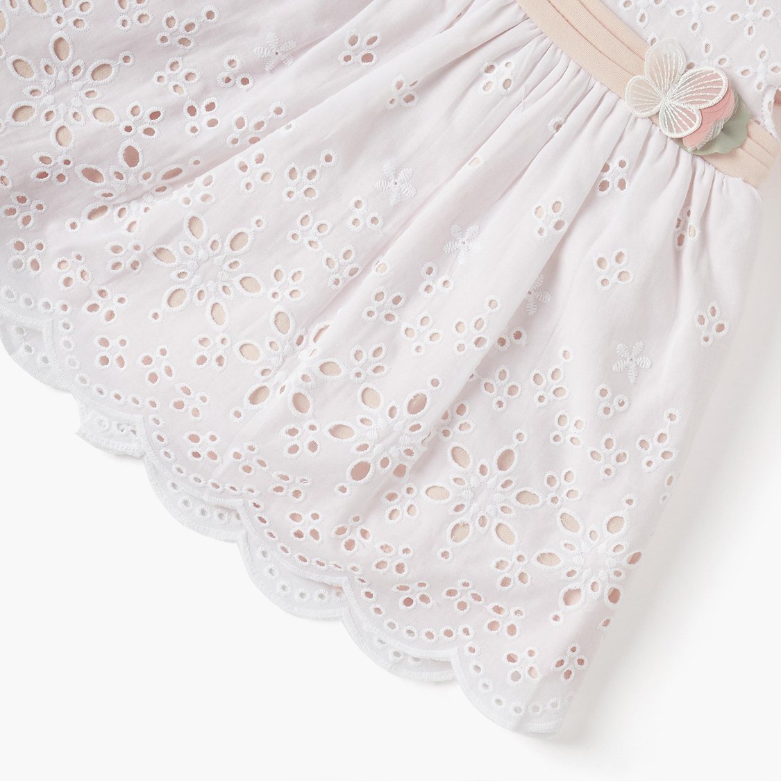 Giggles Schiffli Embroidered A-line Dress with Ruffle Sleeves