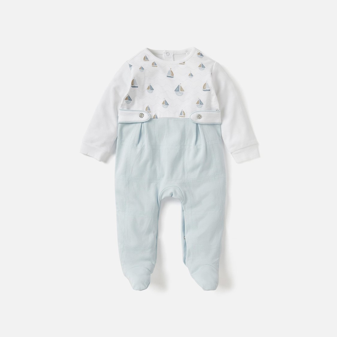 Giggles Sail Boat Print Closed Feet Sleepsuit with Long Sleeves