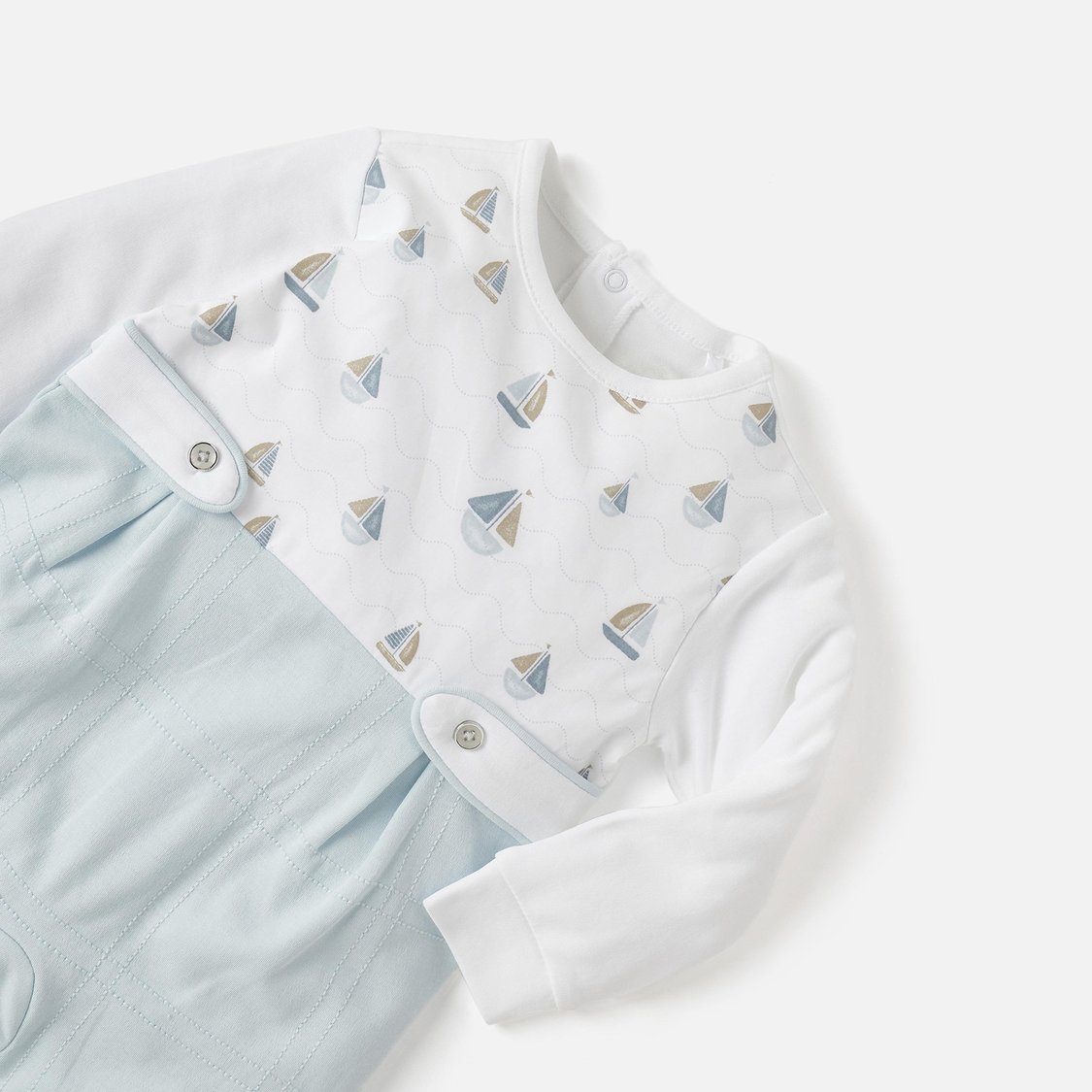 Giggles Sail Boat Print Closed Feet Sleepsuit with Long Sleeves