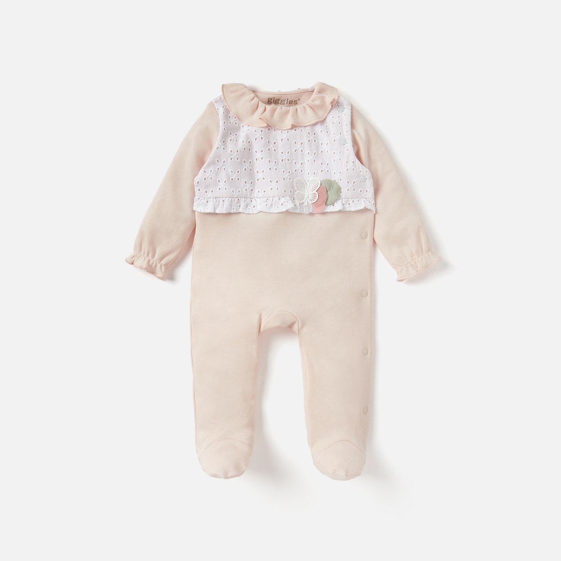 Giggles Panelled Closed Feet Sleepsuit with Long Sleeves