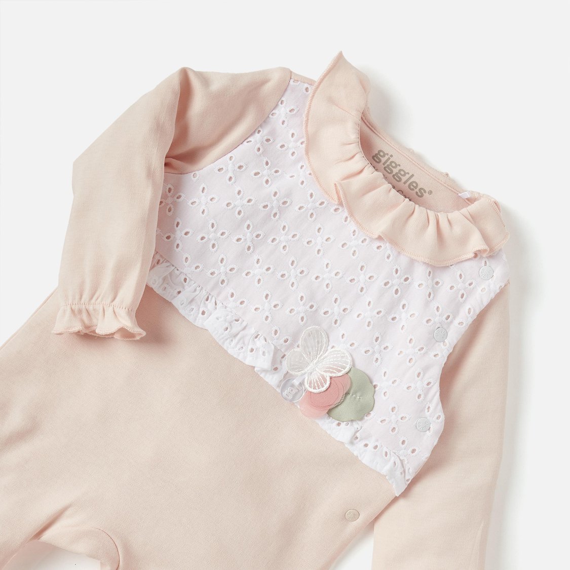 Giggles Panelled Closed Feet Sleepsuit with Long Sleeves