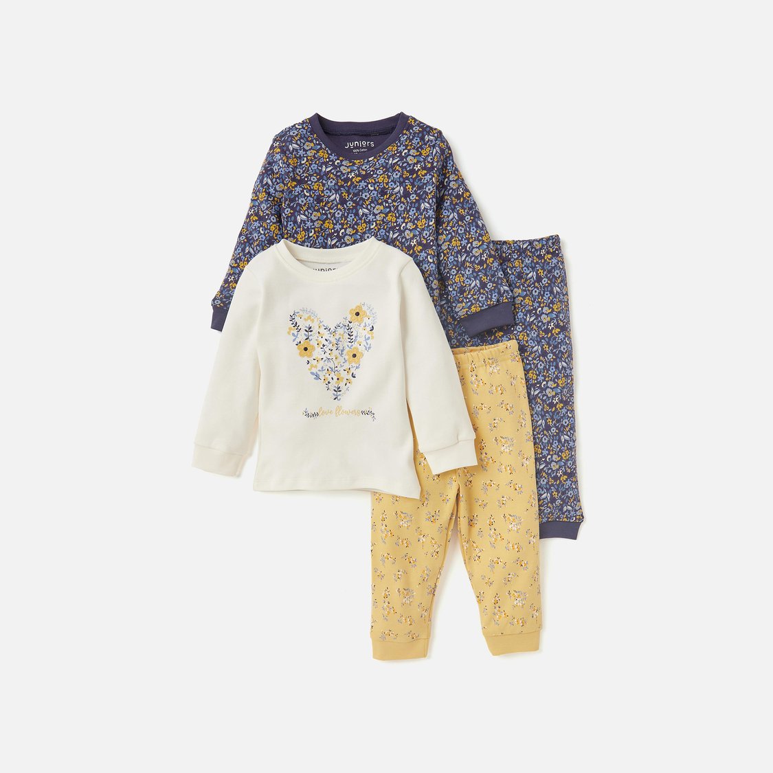Juniors Floral Print Long Sleeve T-shirts and Pyjamas - Set of 2