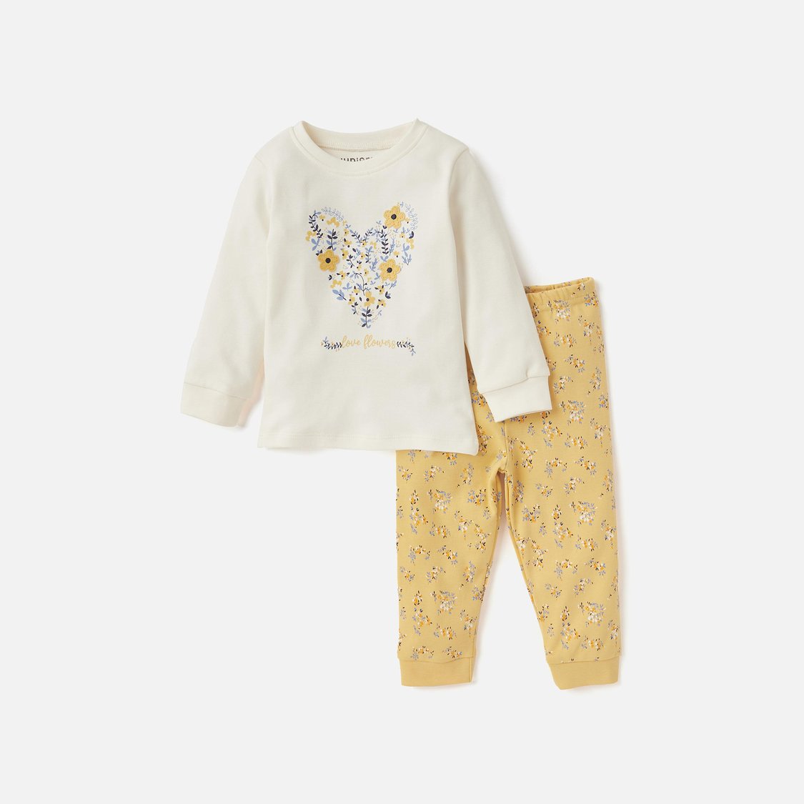 Juniors Floral Print Long Sleeve T-shirts and Pyjamas - Set of 2