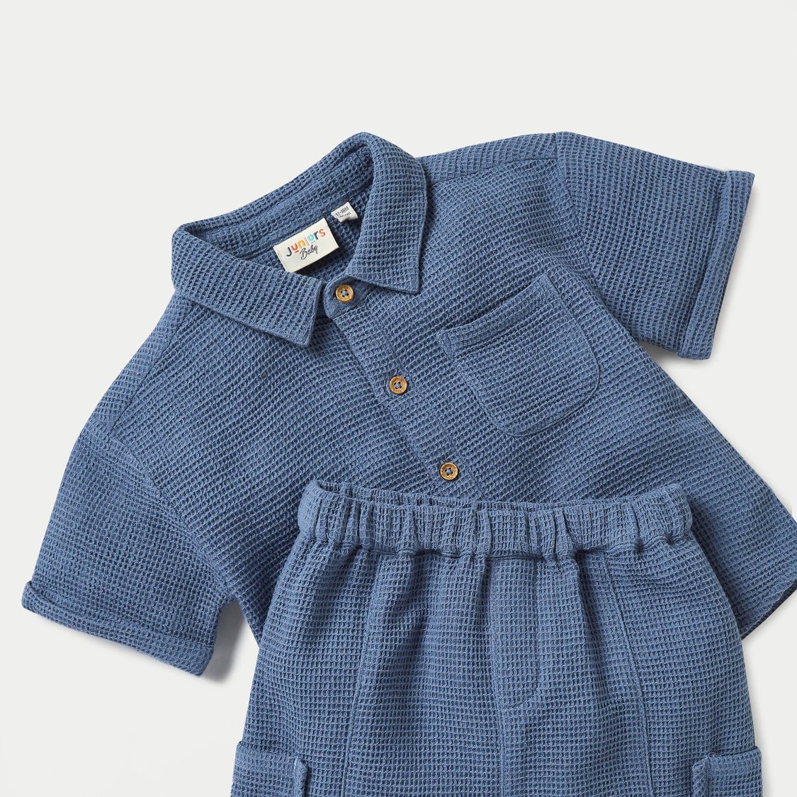 Juniors Textured Short Sleeves Shirt and Pants Set