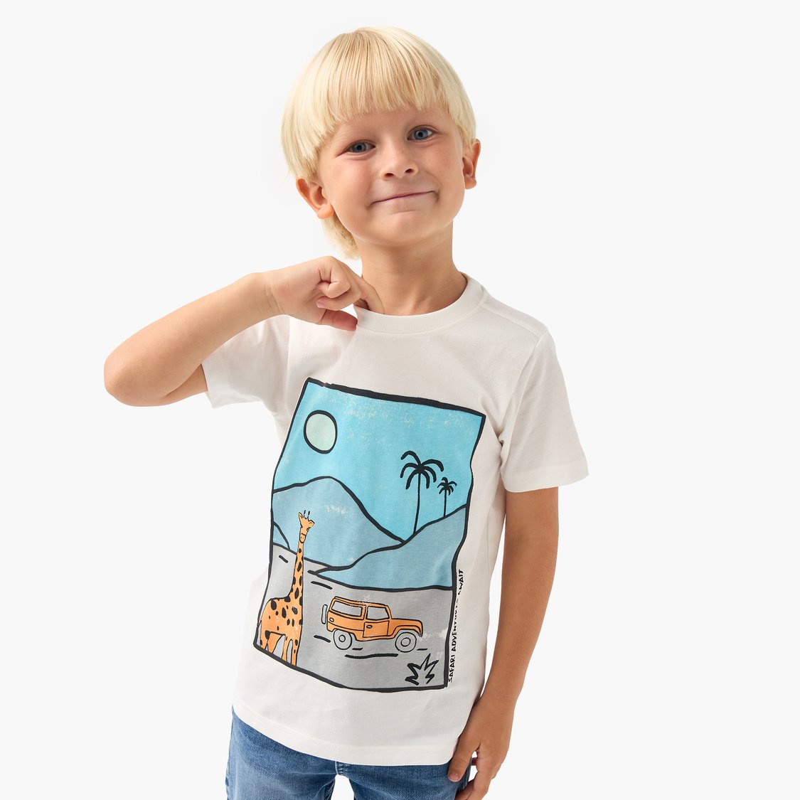 Juniors Printed Crew Neck T-shirt with Short Sleeves