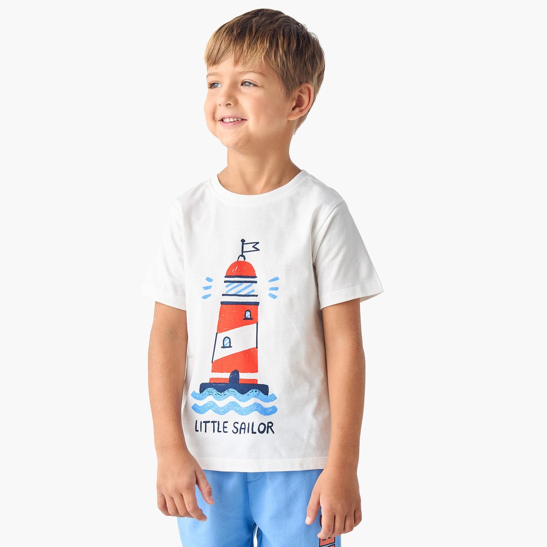 Juniors Light House Print T-shirt with Short Sleeves