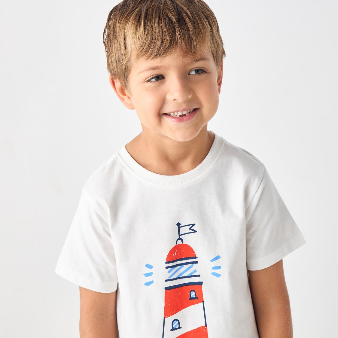 Juniors Light House Print T-shirt with Short Sleeves