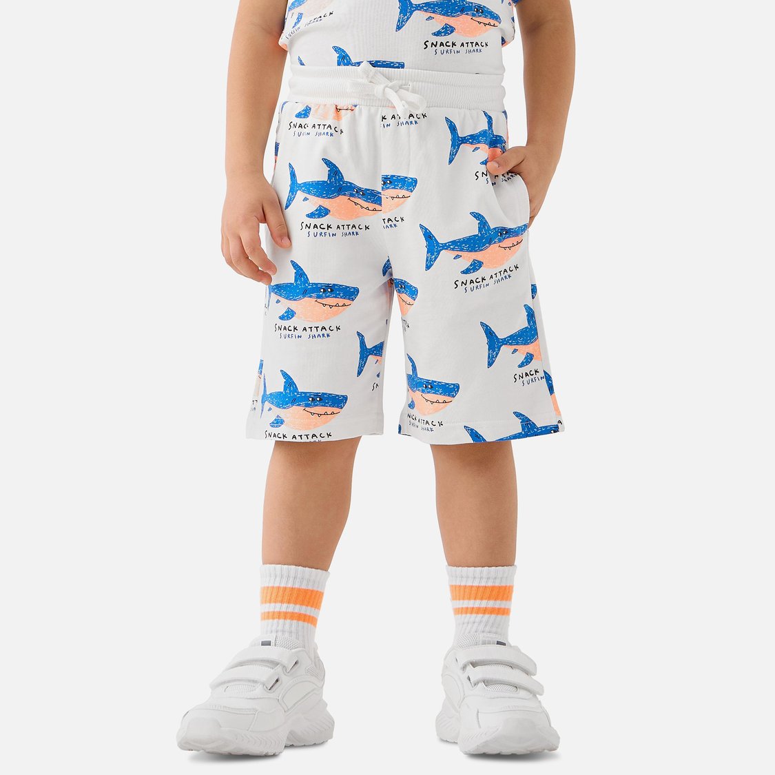 Juniors Shark Print Shorts with Drawstring Closure and Pockets