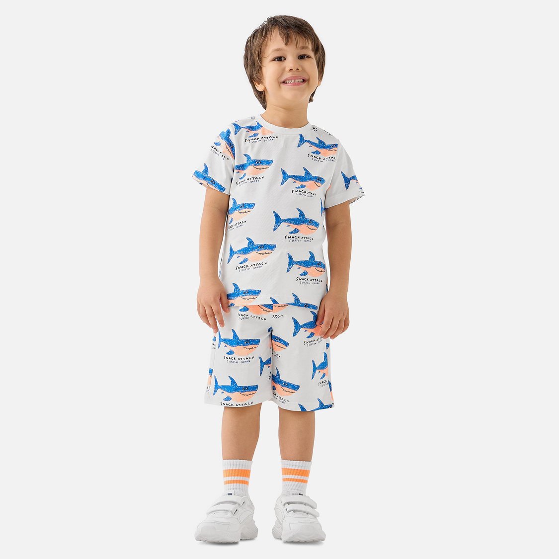Juniors Shark Print Shorts with Drawstring Closure and Pockets