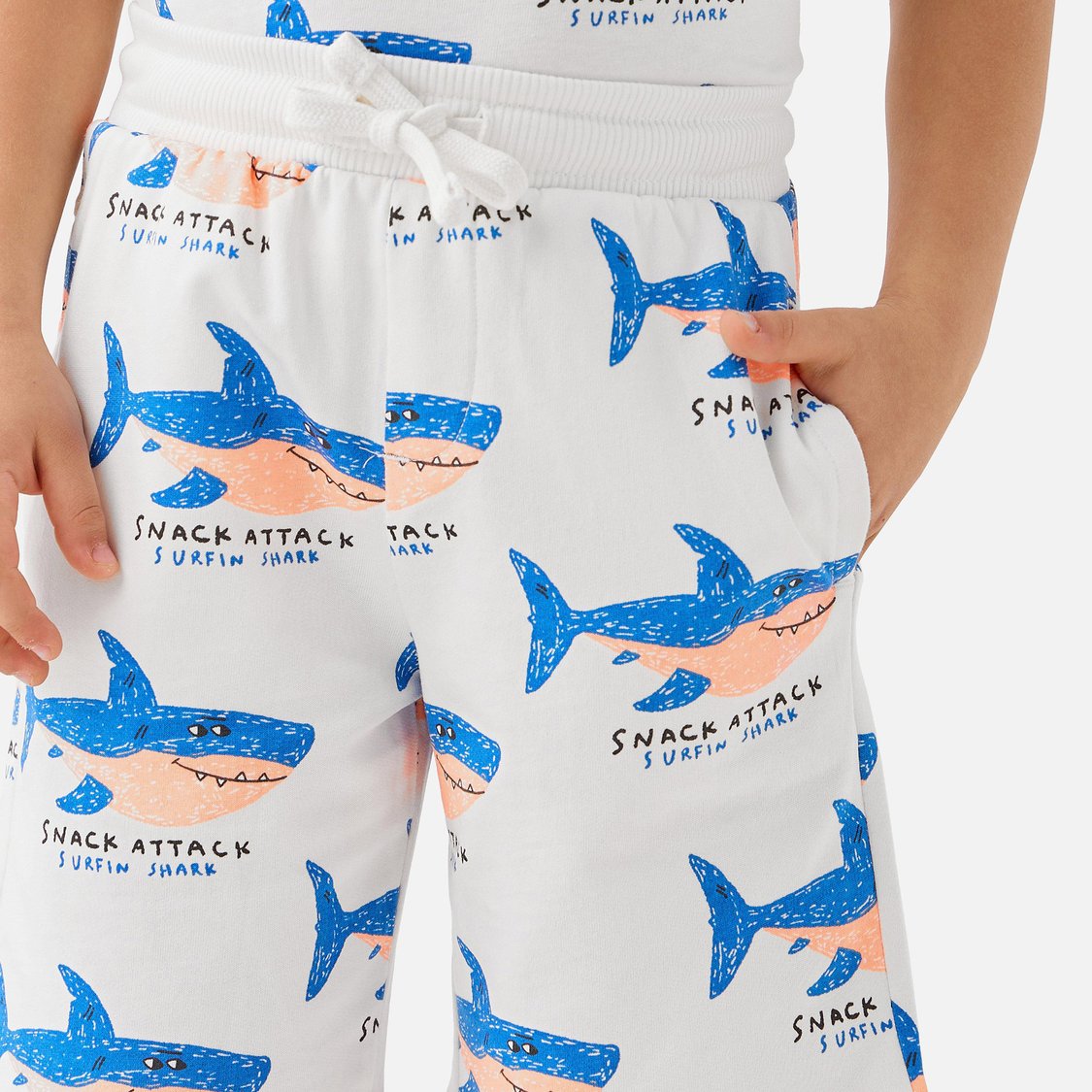 Juniors Shark Print Shorts with Drawstring Closure and Pockets