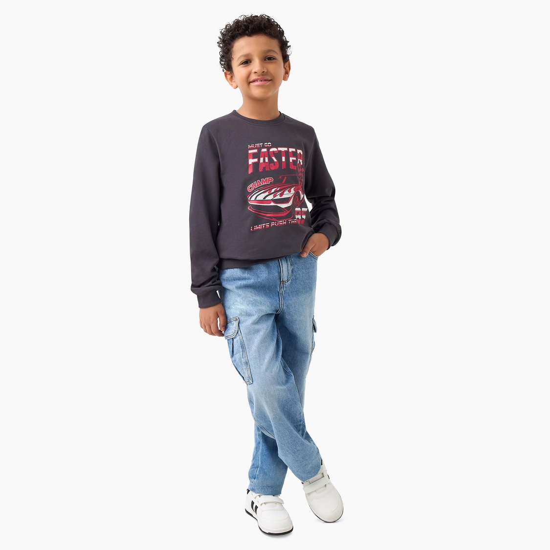 Juniors Printed Pullover with Crew Neck and Long Sleeves